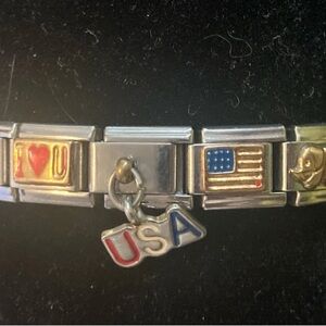 Stainless Steel JAD Bracelet Italian Stretch Charm Mom Friend Love + 18K Gold